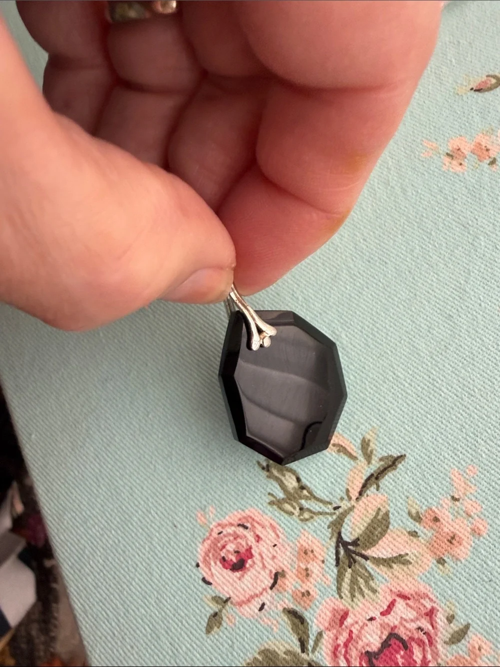 Cameo mirror Glass Pendant. Black back-silver bail - Elegant Women's Jewelry
